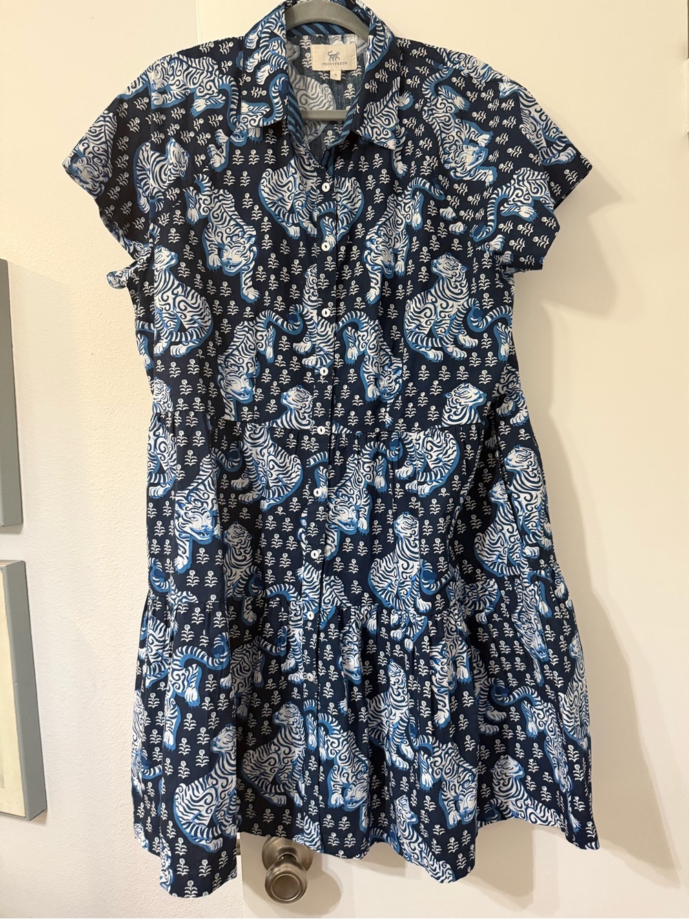 Printfresh Navy & Light Blue Tiger-Print Shirt Dress